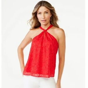 Sofia Jeans Hibiscus Eyelet Halter Blouse